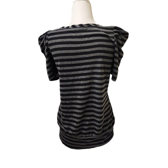 Decree Black Grey Striped 90s y2k Top Women's Large Ruched Sleeves - Picture 3 of 7